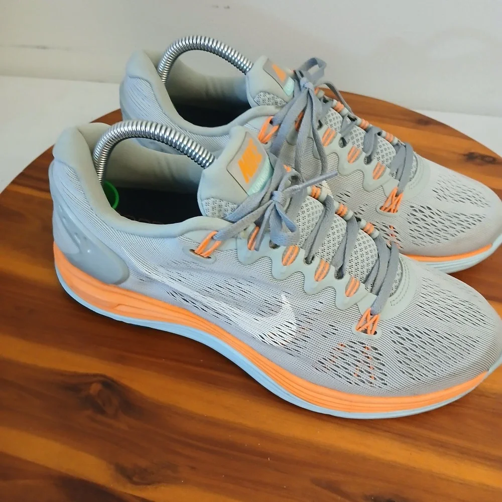 Nike LunarGlide+ 5 Womens 10 Teal Grey Orange Running Shoes Sneakers 599395-318